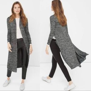 WHBM Spacedye Knit Duster Cardigan Grey Pockets